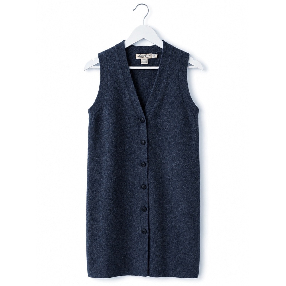 Eddie Bauer Womens XS Petite Blue 100% Wool Longline Button Front Sweater Vest